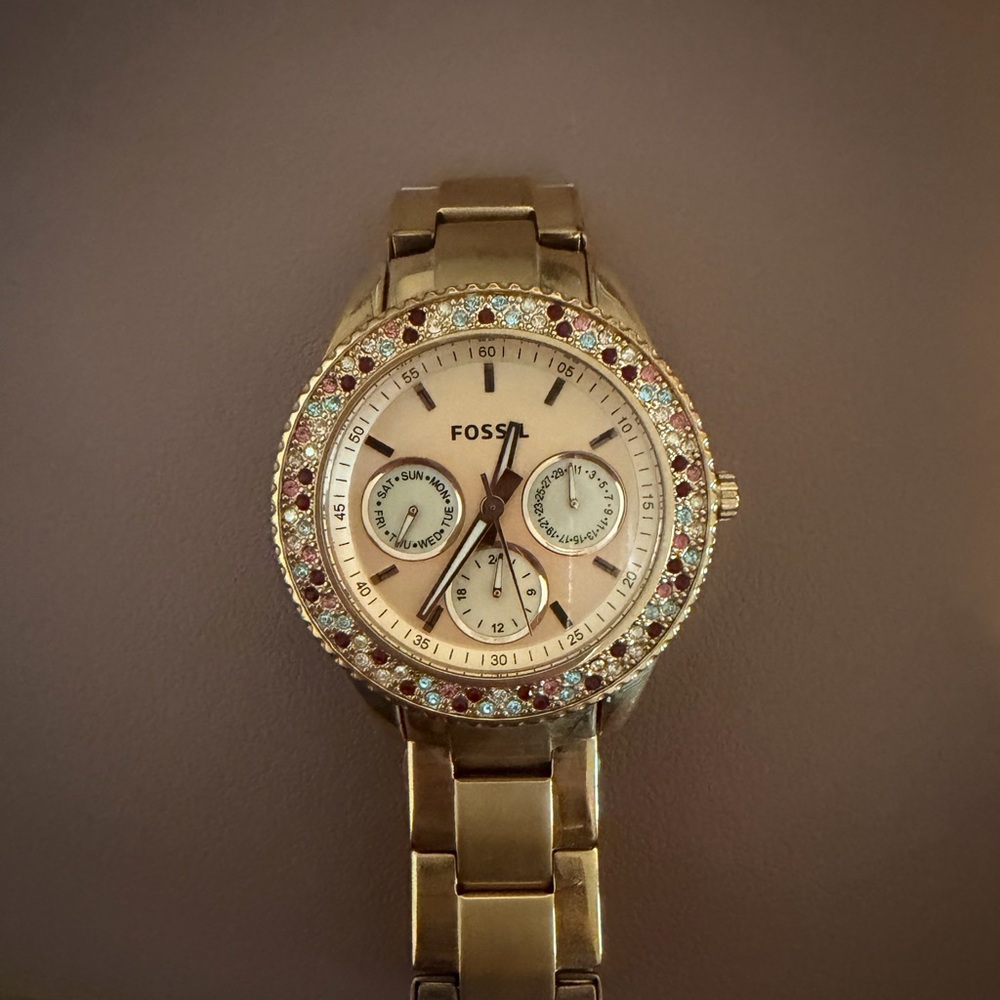 Fossil Gold Women's Watch with Colorful Gems